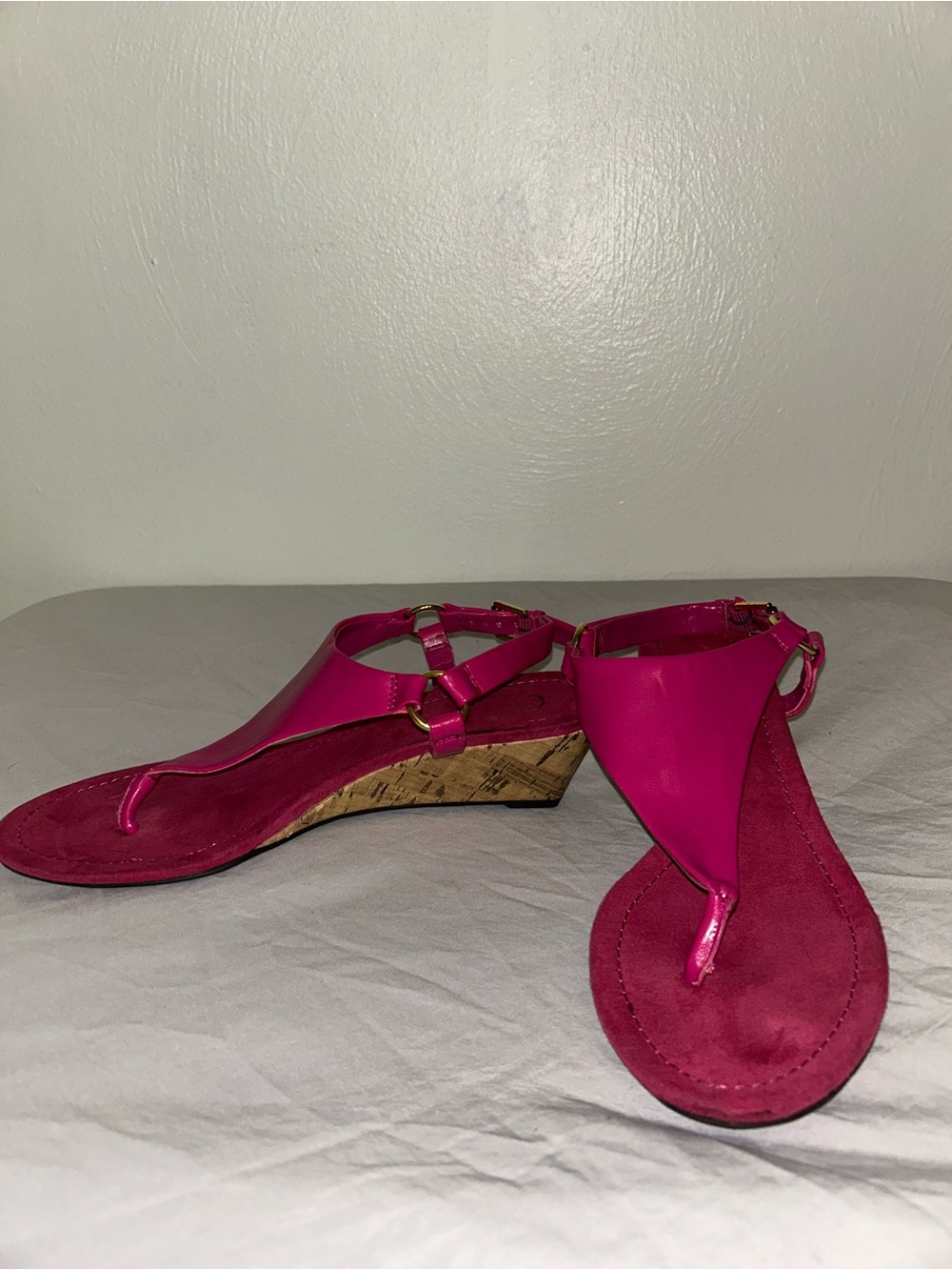 Carlos Santana Hot Pink Cork Heel Thong Sandals